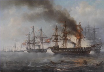 海戦 Painting - ヨーゼフ カール パットナー ゼーゲフェヒト バイ ヘルゴラント 1864 年海戦